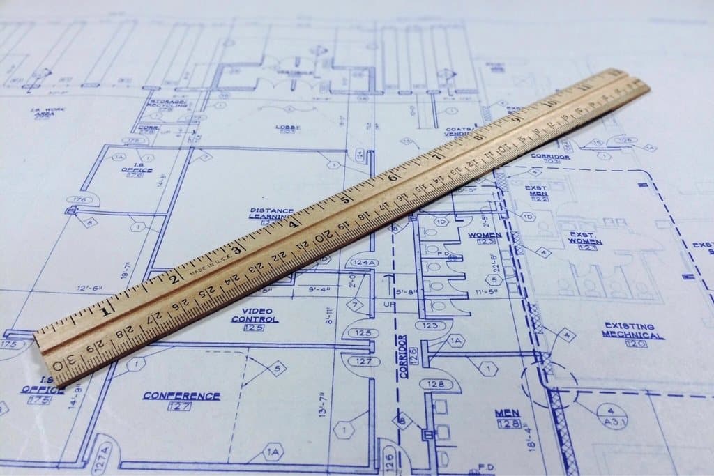 Architectural floor plan with a ruler